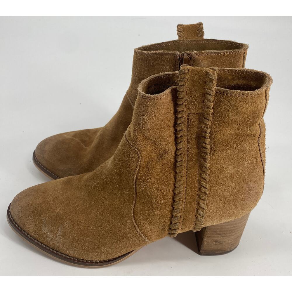 Naughty Monkey women 7.5 Brown Tan Suede side zip block heel Ankle Boots - Picture 4 of 8